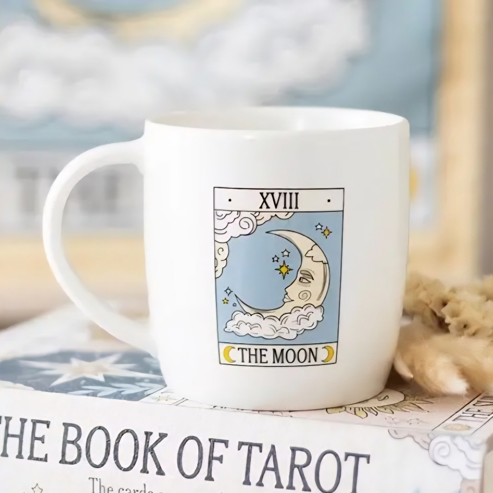 White Tarot Mug with Moon Design
